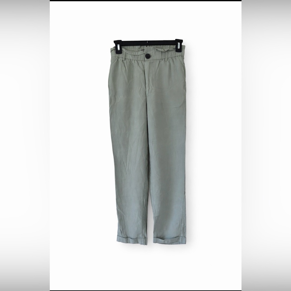 Zara Sz XS Womens Light Green Elastic Waist  Tapered Ankle Length Pants